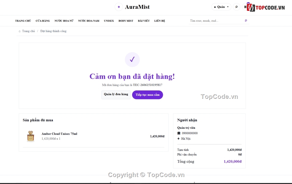 website bán nước hoa,bán website,web bán nước hoa